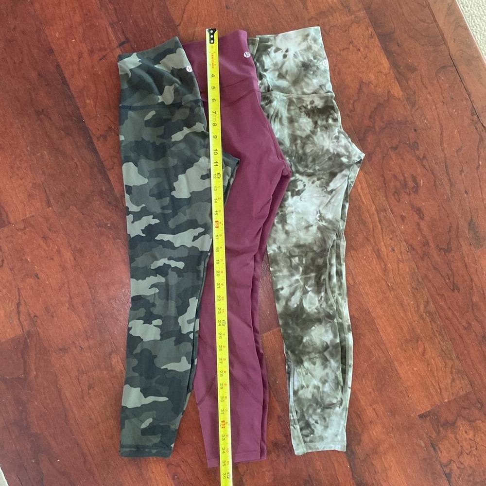 Bundle of 3 LULULEMON Size 6 Leggings 
Maroon, Green Camo and Green Tie Dye - Picture 4 of 9